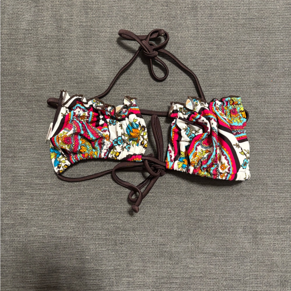 Xhilaration Floral Bikini Top with Brown Straps